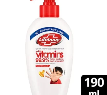 Lifebuoy Total 10+ Handwash – 99.9% Germ Protection, Active Silver 10+ Formula, 190 ml (With Free Refill Pouch 185 ml)