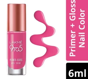 Lakme 9 to 5 Primer + Gloss Nail Color, 6 ml Pink Pace