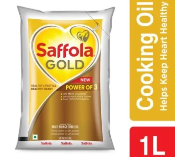 Saffola Gold Refined Cooking oil | Blended Rice Bran Sunflower oil | Helps Keeps Heart Healthy 1L Pouch