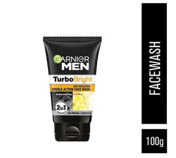 Garnier Men Turbo Bright Anti-Pollution Double Action Face Wash – Cleans Skin Deeply, 100 g