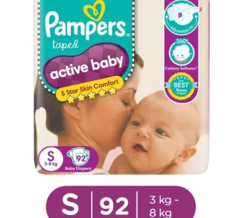 Pampers Active Baby Diapers – Small, 3-8 kg, Extra Dry Layer, 92 pcs