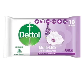 Dettol Disinfectant Sanitizer Wet Wipes For Skin & Surfaces Moisture Lock Floral 10 pcs