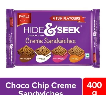 Parle Platina Hide & Seek Choco Chip Creme Sandwiches, Assorted Flavours, Chocolate, Vanilla, Strawberry, Orange, 400 g