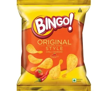 Bingo! Original Style Chilli Charged Tomato – Flat Cut Spicy & Tangy Potato Chips Pack for Snacks 58 g Pouch
