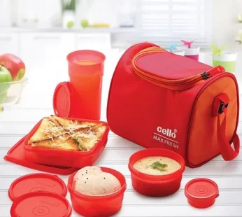 Cello Max Fresh Sling Lunch Box with Bag Red 5 pcs
