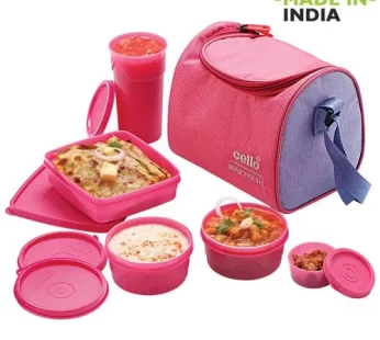Cello Max Fresh New Sling Plastic Lunch Box/Tiffin Box With Bag – Pink 5 pcs