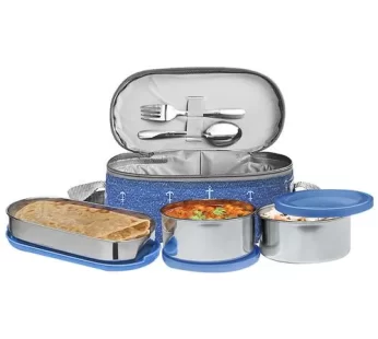 Milton Corporate Lunch Box – Stainless Steel Oval & Round Containers Leakproof Blue 3 pcs